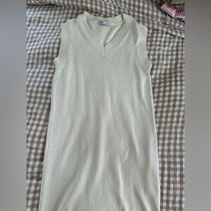 Zara Off-White Knit Sleeveless Midi Sweater Dress